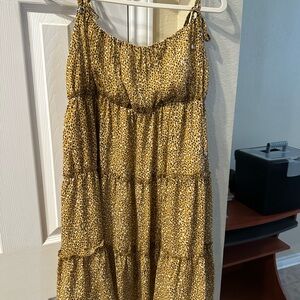 Elegant Yellow leopard print  Midi Dress